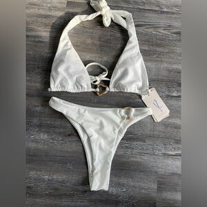 Aralina White Bikini Set triangle adjustable ties decor ring hardware size xs